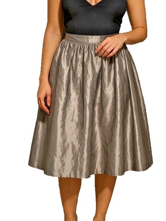 Wdny Dresses & Skirts - WDNY Silk Linen Iridescent Silver Midi Knee Length Skirt 8 Waist Gala Party Q